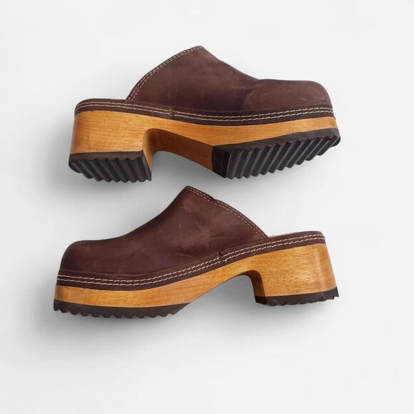 Vintage Candies Brown Leather Platform Clogs - Picture 3 of 7
